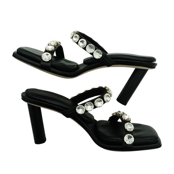 Tamara Mellon Pillow Top Black Crystal Strappy Stiletto Mules - Size 38 - Picture 7 of 9